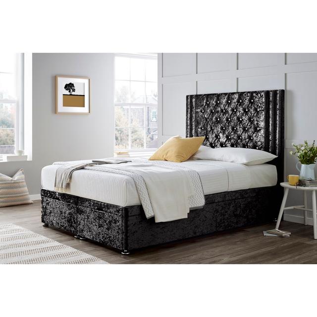 Divan Bed with 54" Floorstanding Headboard Wayfair Sleep Size: Super King (6'), Colour: Black on Productcaster.