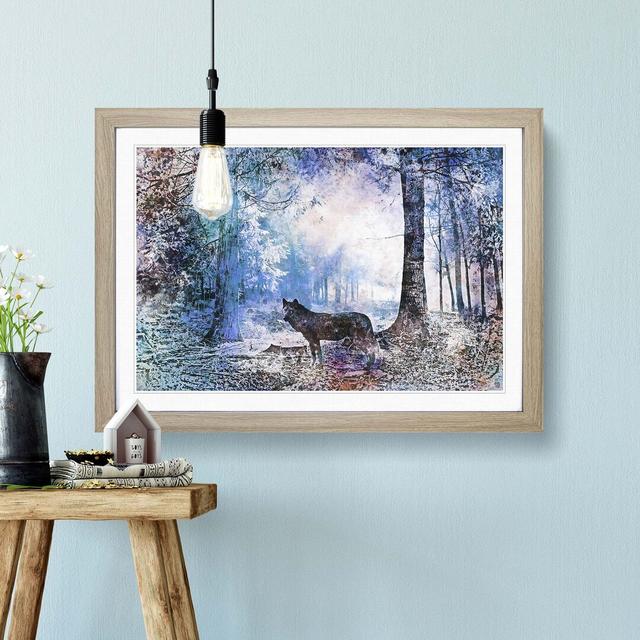 Wolf in a Magical Forest in Abstract - Picture Frame Painting Print East Urban Home Frame Option: Oak, Size: 50cm H x 76cm W x 2cm D on Productcaster.