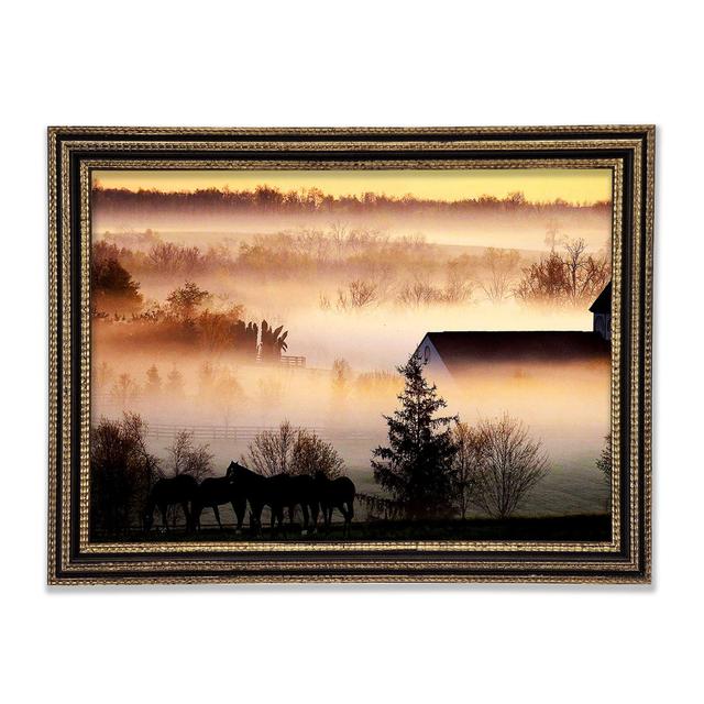 Horses In The Morning Mist Framed Print Union Rustic Size: 59.7cm H x 84.1cm W x 3cm D, Format: Black Framed Wood on Productcaster.