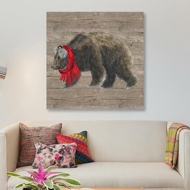 Warm in the Wilderness Bear' by Tara Reed Graphic Art Print on Wrapped Canvas Happy Larry Size: 66.04cm H x 66.04cm W x 3.81cm D on Productcaster.