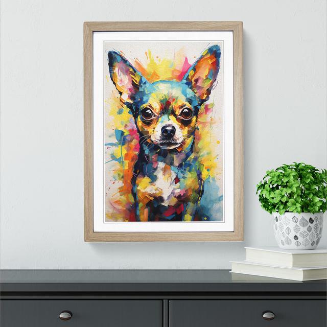 Chihuahua Action Painting No.4 - Single Picture Frame Print on Wood Marlow Home Co. Size: 46cm H x 34cm W x 2cm D, Frame Colour: Oak on Productcaster.