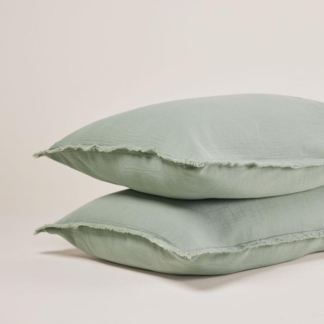 Lou 100% Cotton Button Pillow Protector (Set of 2) Madura Colour: Almond Green, Size: Queen on Productcaster.