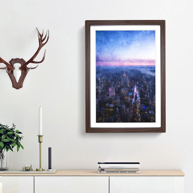 Sunset in Manhattan New York - Picture Frame Graphic Art Print East Urban Home Size: 33cm H x 24cm W x 2cm D, Frame Option: Walnut Framed on Productcaster.