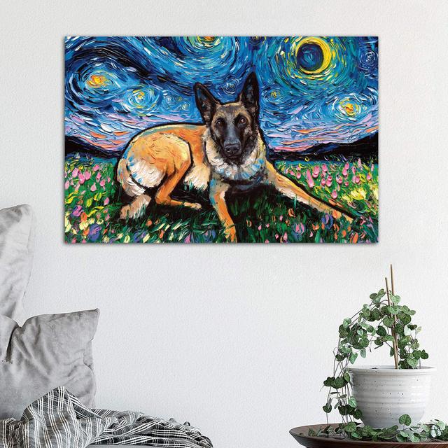 Belgian Malinois Night by Aja Trier - Wrapped Canvas Painting Latitude Run Size: 45.72cm H x 66.04cm W x 3.81cm D on Productcaster.