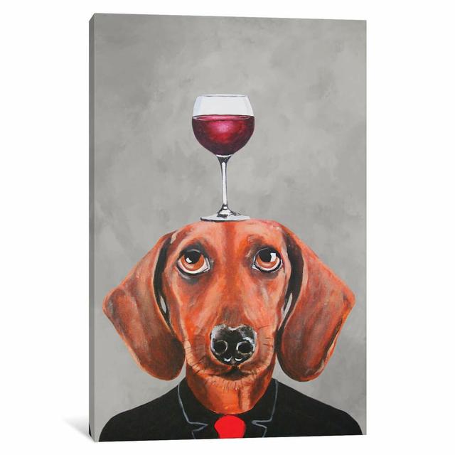 Dachshund with Wineglass by Coco de Paris - Painting Print on Canvas East Urban Home Size: 66.04cm H x 45.72cm W x 3.81cm D, Frame Option: No Frame on Productcaster.