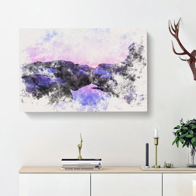 Purple Sunset in Peace Island Watercolour - Wrapped Canvas Graphic Art Print East Urban Home Size: 60cm H x 91cm W x 3cm D on Productcaster.