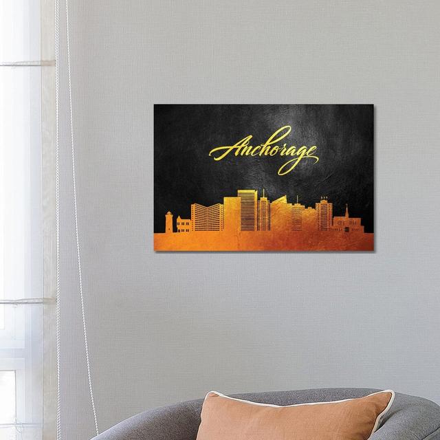 Anchorage Alaska Gold Skyline by Adrian Baldovino - Wrapped Canvas Graphic Art Happy Larry Size: 45.72cm H x 66.04cm W x 1.91cm D on Productcaster.