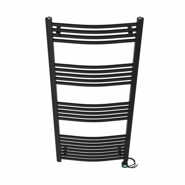 Curved Prefilled Electric Heated Towel Rail Symple Stuff Finish: Black, Size: 140cm H x 60cm W x 5.6cm D on Productcaster.