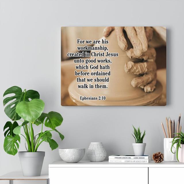 We Are His Workmanship Ephesians - Wrapped Canvas Print Blue Elephant Size: 46cm H x 61cm W on Productcaster.