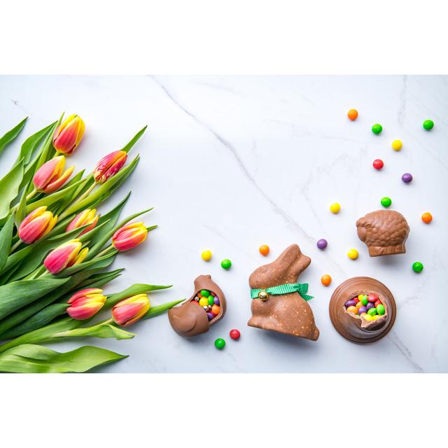 Chocolate Easter Bunny And Sweets On White Marble Background. by Black Lollipop - No Frame Art Prints on Canvas 17 Stories Size: 51cm H x 76cm W on Productcaster.