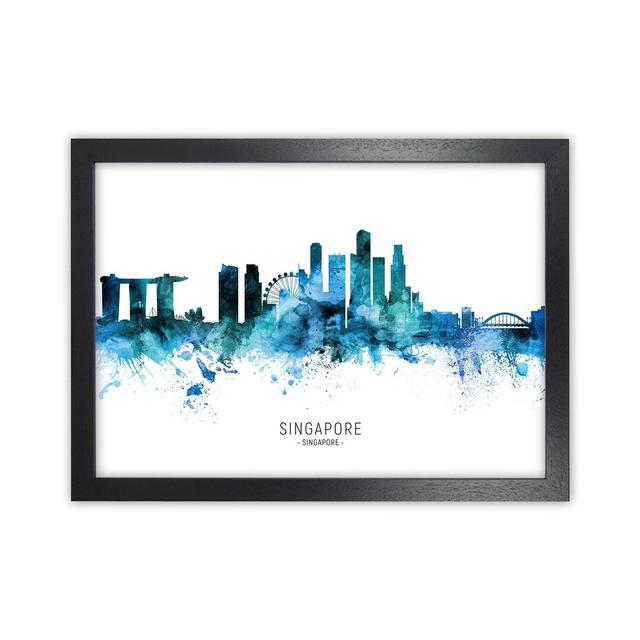 Singapore Skyline Blue City Name by Michael Tompsett - Print Ebern Designs Size: 25cm H x 34cm W x 3cm D, Format: Black Framed on Productcaster.