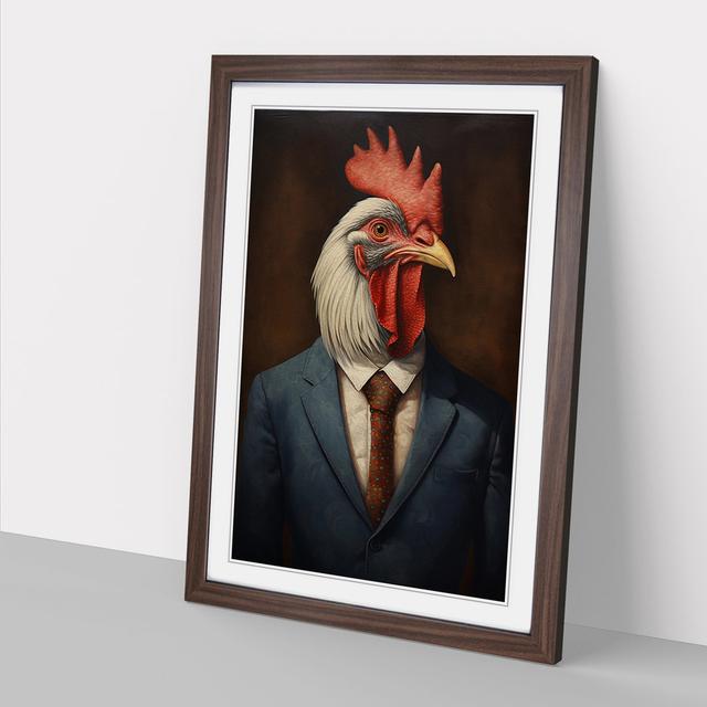 Rooster Dadaism Happy Larry Size: 64cm H x 46cm W x 2cm D, Frame Colour: Walnut on Productcaster.