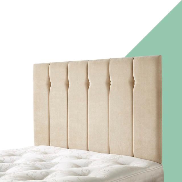 Pihu Upholstered Solid Wood Headboard Hashtag Home Colour: Beige, Size: Double (4'6") on Productcaster.