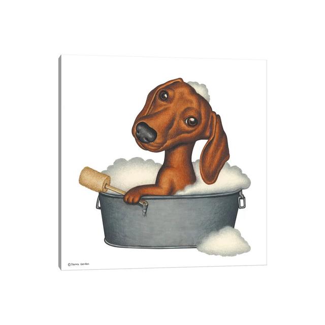 Dachshund Bath - Print on Canvas East Urban Home Frame Option: No Frame, Size: 45.72cm H x 45.72cm W x 3.81cm D on Productcaster.