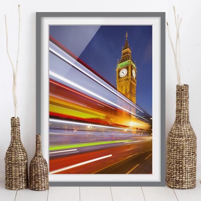 Gerahmter Kunstdruck Traffic in London von Big Ben at Night East Urban Home Rahmenoptionen: Mattgrau, Größe: 70 cm H x 50 cm B on Productcaster.