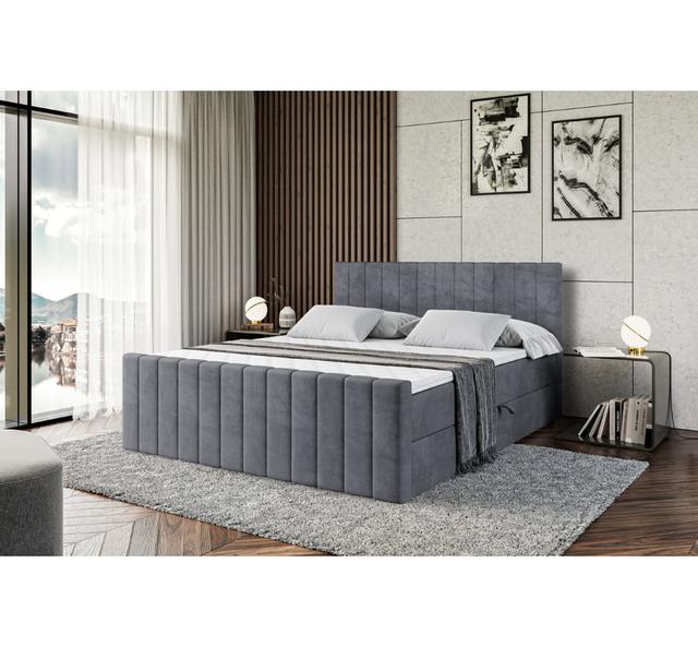 Boxspringbett mit H4 Multipocket-Matratze, Bettkasten und Topper ModernMoments Farbe: Dunkelgrau, Größe: 140 cm B x 212 cm L on Productcaster.