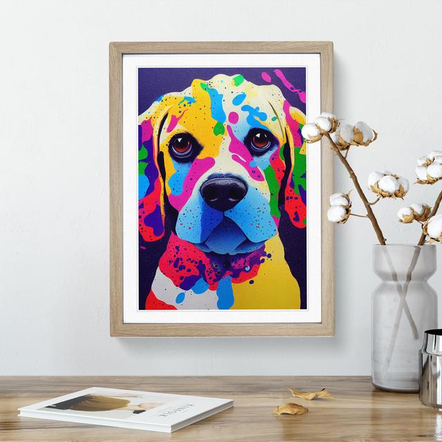 XV1022-4074X Splashed Dog No.1 Abstract - Print Marlow Home Co. Format: Oak Framed, Size: 66cm H x 48cm W, Matte Colour: White on Productcaster.