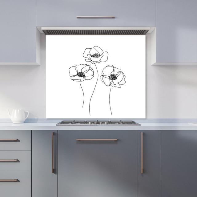 Monochrome Line Drawn Poppies Premium Glass Kitchen Splashback W600mm x H750mm East Urban Home on Productcaster.