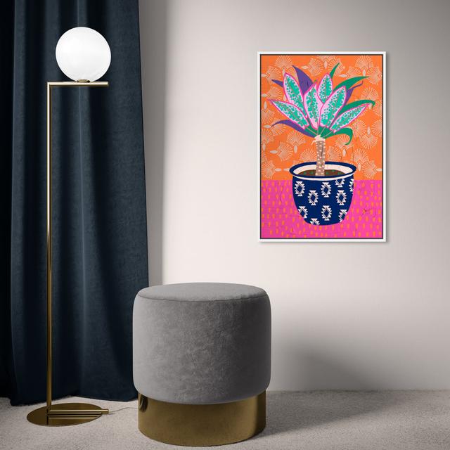 Floral And Botanical Colorful Pattern Plant Pot, Tropical Pink And Orange Canvas Wall Art Print For Living Room Oliver Gal Format: White Framed, Size: on Productcaster.