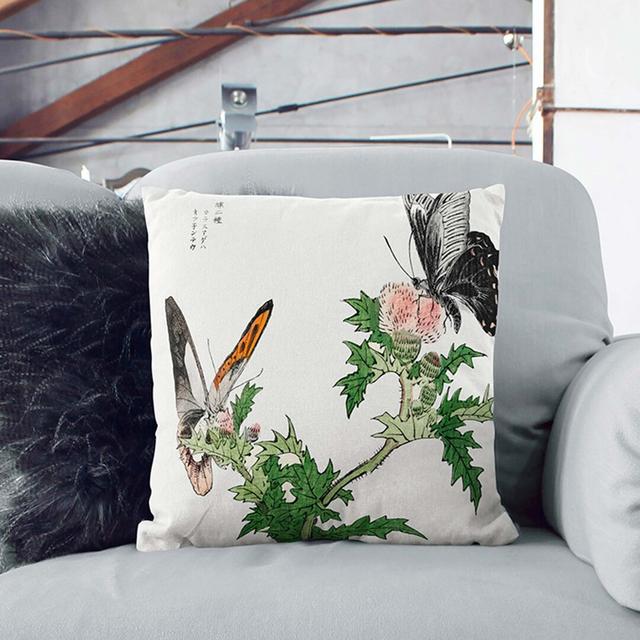 Butterflies on Pink Thistles by Morimoto Toko Cushion with Filling East Urban Home Backing Colour: Black, Size: 40cm H x 40cm W x 15cm D on Productcaster.