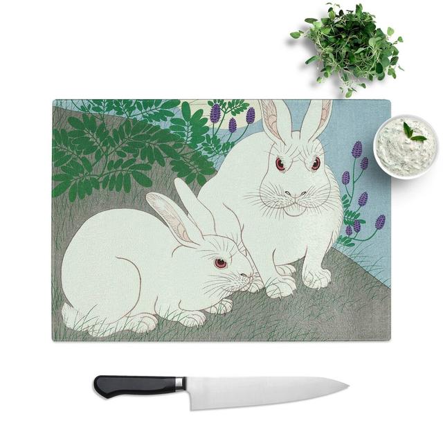 Tempered Glass Rabbits at Full Moon by Ohara Koson Chopping Board East Urban Home Size: 28.5 cm W x 20 cm L on Productcaster.