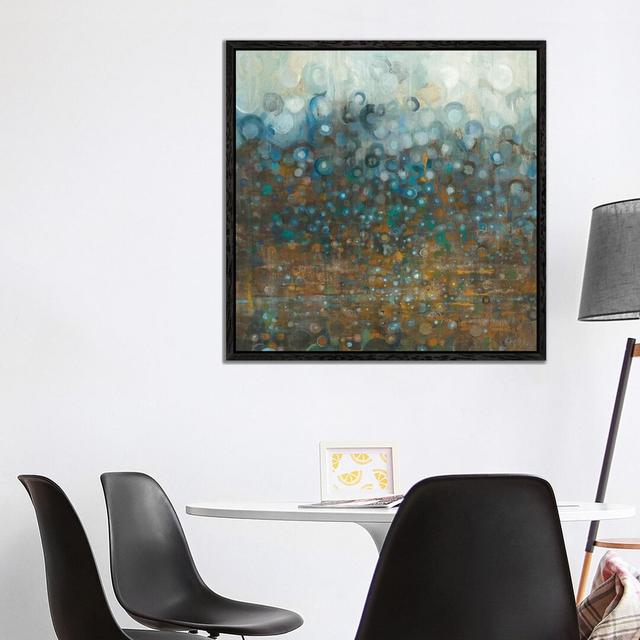 Blue and Bronze Dots by Danhui Nai - Graphic Art Print on Canvas 17 Stories Size: 93.98cm H x 93.98cm W x 3.81cm D, Format: Black Framed on Productcaster.