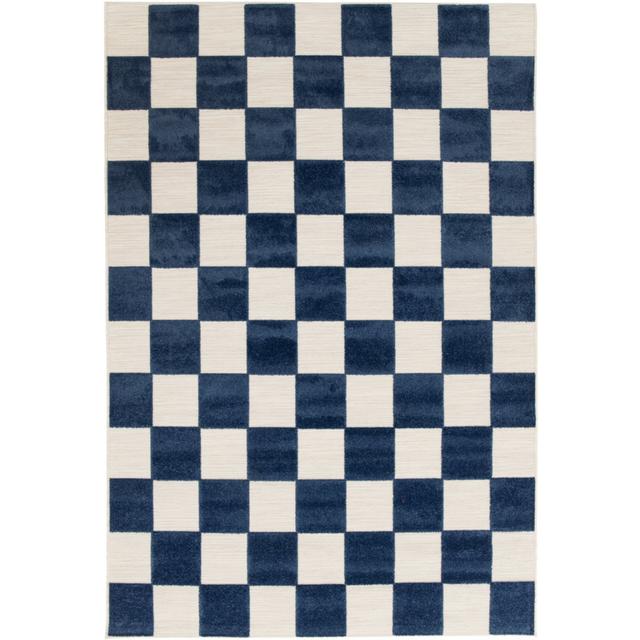 Aurelio Chequered Machine Woven Relief Indoor Outdoor Navy Area Rug Latitude Run Rug Size: Rectangle 123 x 170cm on Productcaster.