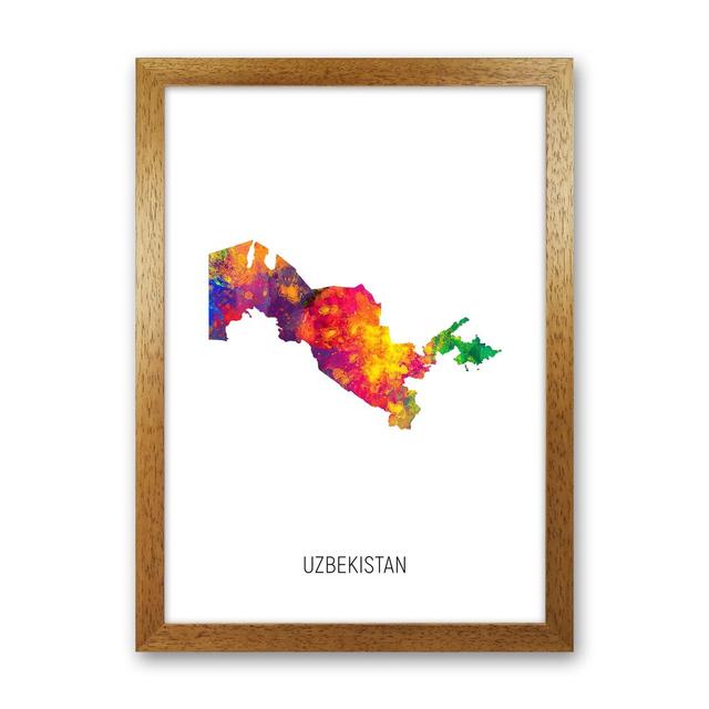 Uzbekistan Watercolour Map by Michael Tompsett - Graphic Art Print Latitude Run Size: 63cm H x 46cm W x 3cm D, Format: Brown Framed on Productcaster.