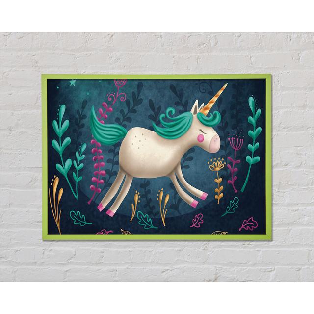 The Jumping Unicorn Framed Print Happy Larry Size: 59.7cm H x 84.1cm W x 2cm D, Format: Purple Framed Paper on Productcaster.