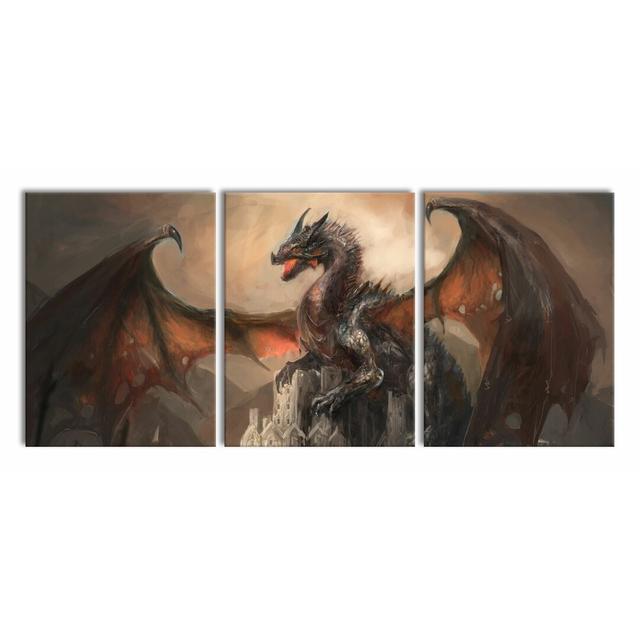 Dragon Guarding Castle - 3 Piece Wrapped Canvas Photograph Print Set East Urban Home Size: 180 cm H x 80 cm W x 2.4 cm D on Productcaster.