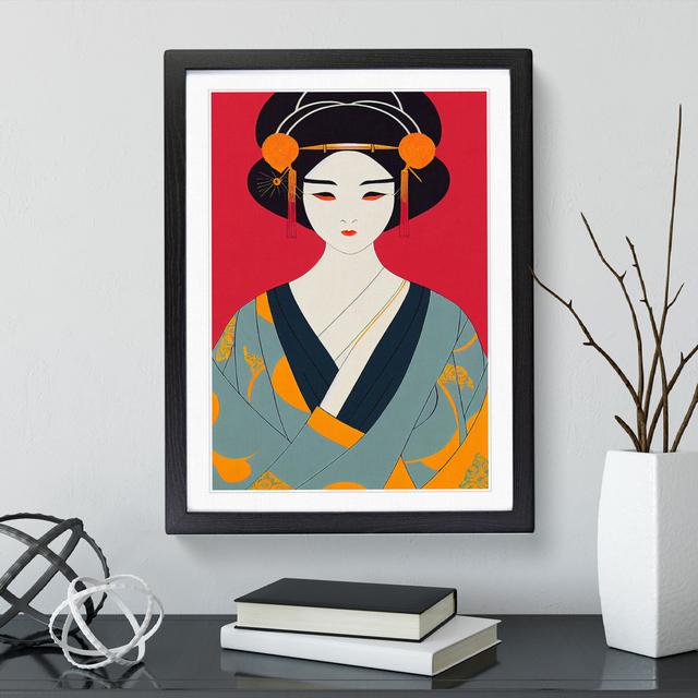 Symmetrical Geisha No.3 - Single Picture Frame Painting Marlow Home Co. Size: 46cm H x 34cm W x 2cm D, Frame Colour: Black Framed on Productcaster.