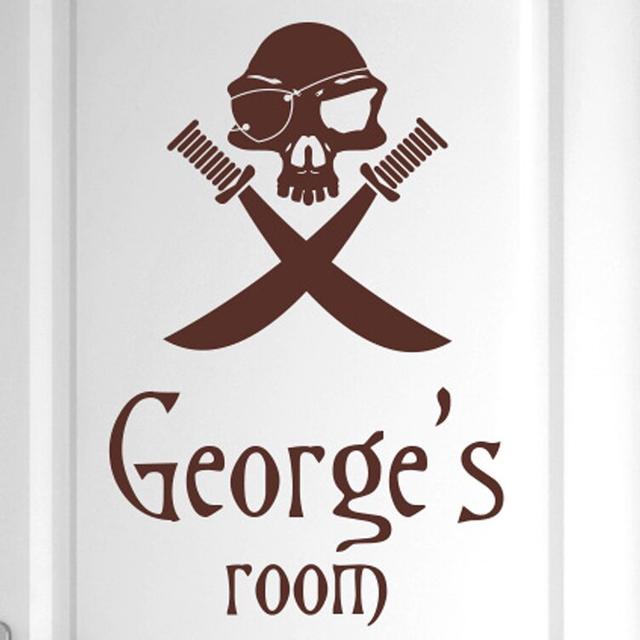 Personalised Pirate Skull with Swords Door Room Wall Sticker Happy Larry Colour: Brown on Productcaster.