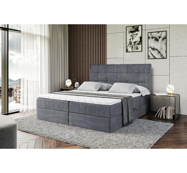 Boxspringbett mit Bettkasten und Topper ModernMoments Farbe: Grau, Größe: 140 x 200 cm on Productcaster.