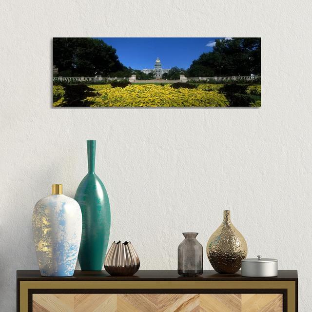 Garden In Front Of A State Capitol Building, Civic Park Gardens, Denver - Wrapped Canvas Panoramic Print Union Rustic Size: 30.48cm H x 91.44cm W x 3. on Productcaster.