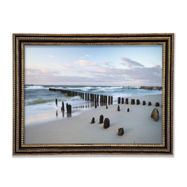 Rough Seas On The Beach Framed Print House of Hampton Format: Black Gold Framed Paper, Size: 42cm H x 59.7cm W x 3cm D on Productcaster.