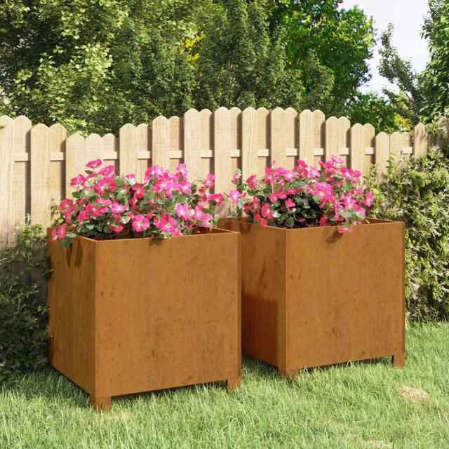 Planter with Legs Rusty Corten Steel (Set of 2) Alpen Home Size: 43cm H x 40cm W x 42cm D on Productcaster.