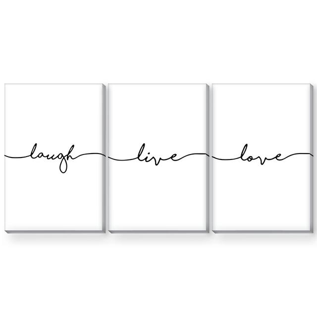 Live Laugh Love - 3 Piece Typography Set on Canvas Clock Canvas Format: Wrapped Canvas, Size: 90cm H x 180cm W x 3.8cm D on Productcaster.