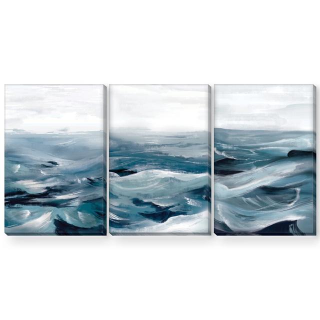 The Brushed Ocean - 3 Piece Painting Set on Canvas Clock Canvas Format: Wrapped Canvas, Size: 100cm H x 225cm W x 3.8cm D on Productcaster.