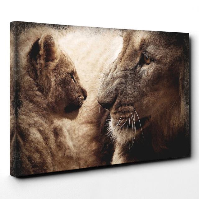 Lion Cub and Mother Photographic Print on Canvas East Urban Home Size: 70cm H x 100cm W on Productcaster.