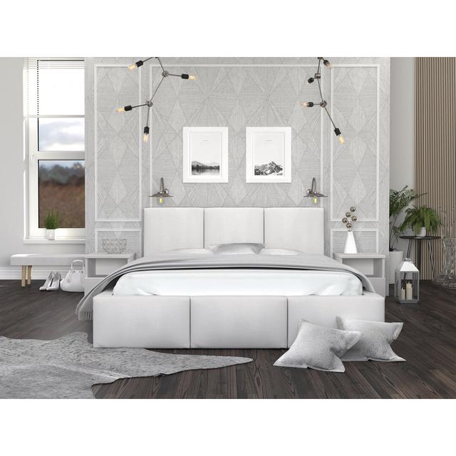 Asrith Upholstered Bed Frame Ebern Designs Size: 160 x 200 cm, Colour: White on Productcaster.