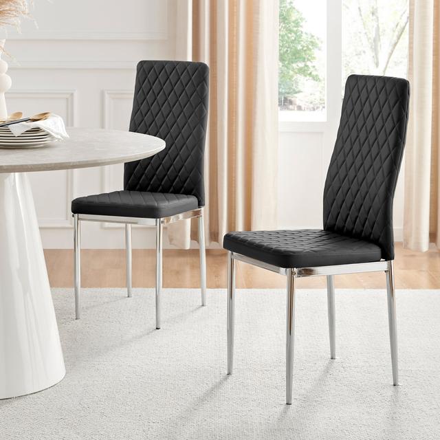 Sandy Classic Dining Table Set with 4 Quilted Faux Leather Dining Chairs Canora Grey Chair Colour: Black/Silver on Productcaster.