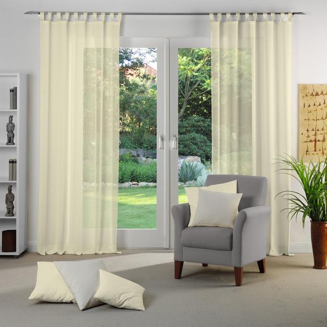 Sunday 82% Polyester And 18% Cotton Semi Sheer Tab Top Curtain Panel Wirth Panel Size: 142cm Width x 385cm Drop, Curtain Colour: Cream on Productcaster.