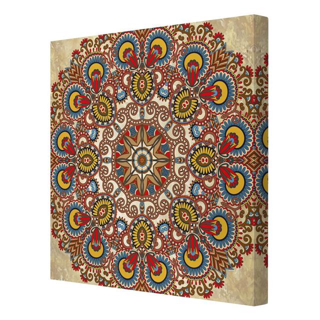 Coloured Mandala - Wrapped Canvas Graphic Art Print East Urban Home Size: 80cm H x 80cm W x 2cm D on Productcaster.