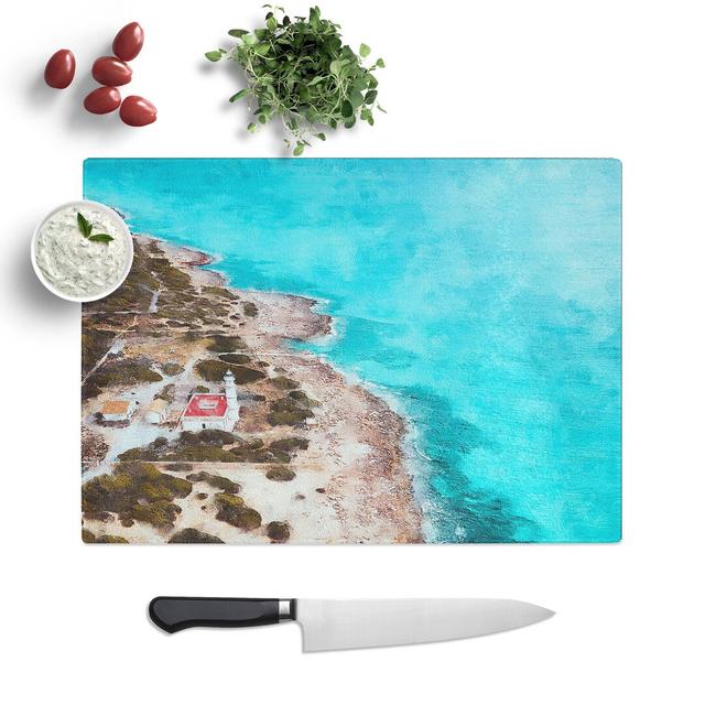 Lighthouse on the Coast of Spain Painting Chopping Board East Urban Home Size: 0.4cm H x 28.5cm W x 39cm L on Productcaster.