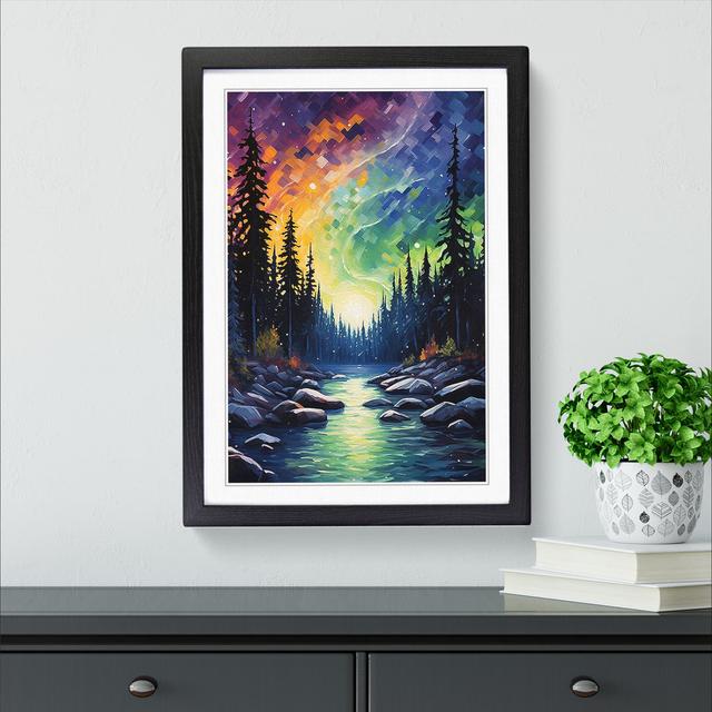 Northern Lights Impressionism - Single Picture Frame Art Prints on Wood Big Box Art Frame Colour: Black, Size: 46cm H x 34cm W x 2cm D on Productcaster.