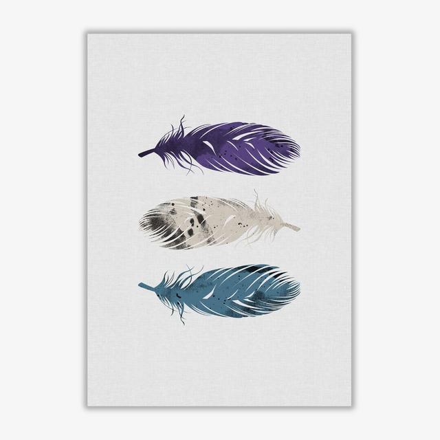 Blue Purple & White Feathers - Single Picture Frame Print East Urban Home Format: No Frame, Size: 30 cm H x 21 cm W x 1 cm D on Productcaster.