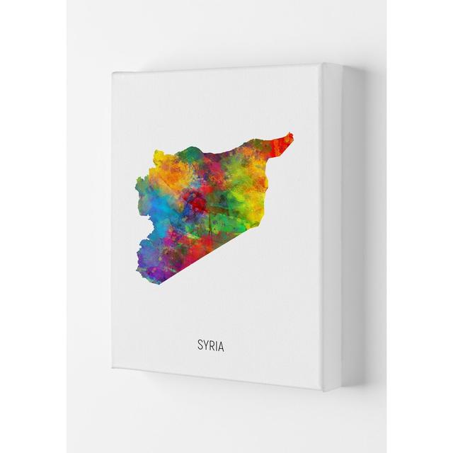 Syria Watercolour Map by Michael Tompsett - Graphic Art Print Latitude Run Size: 29.7cm H x 21cm W x 4cm D, Format: Wrapped Canvas on Productcaster.