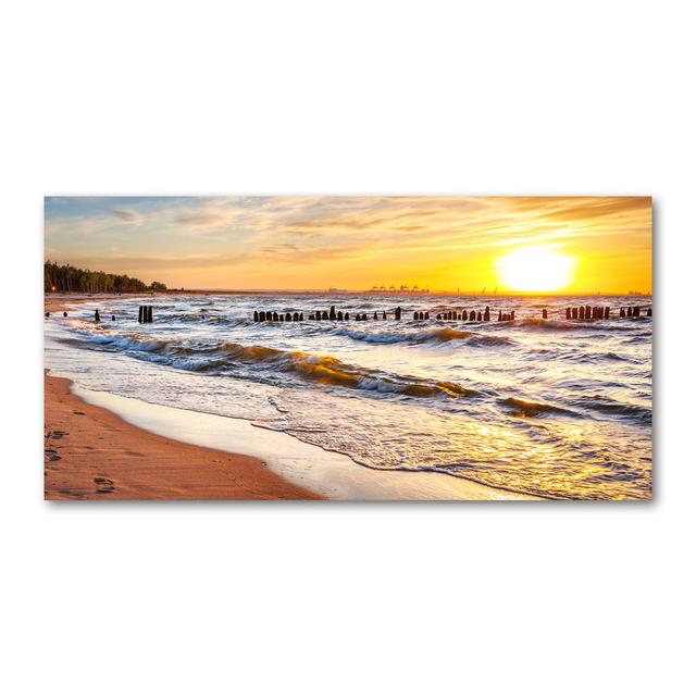 Leinwanddruck - Wandkunst - Drucke auf Leinwand - 140X70 Bild Bildthema: Sonnenuntergang Strand Haus am Meer on Productcaster.