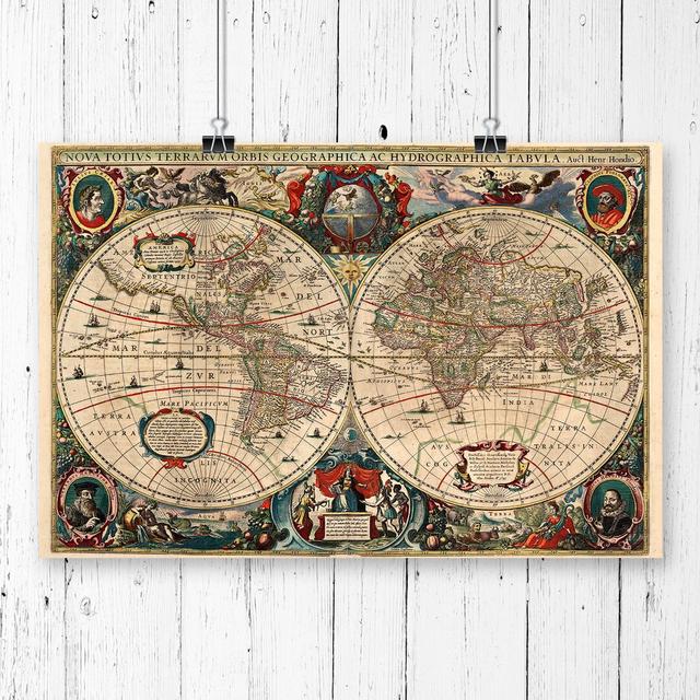 "Henricus Hondius II Vintage World Map" Graphic Art East Urban Home Size: 29.7 x 42cm on Productcaster.