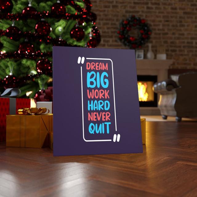 Dream Big Work Hard Never Quit - Wrapped Canvas Typography Blue Elephant on Productcaster.